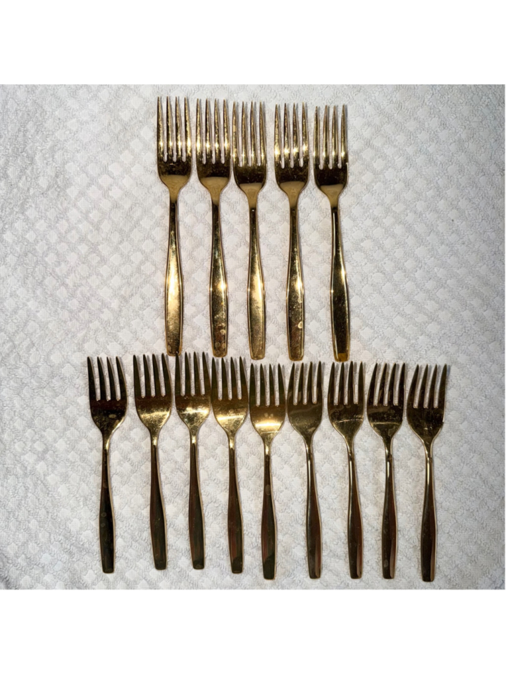 Rogers Cutlery Co Stainless Steel USA Gold Tone Mixed Forks Lot of 14